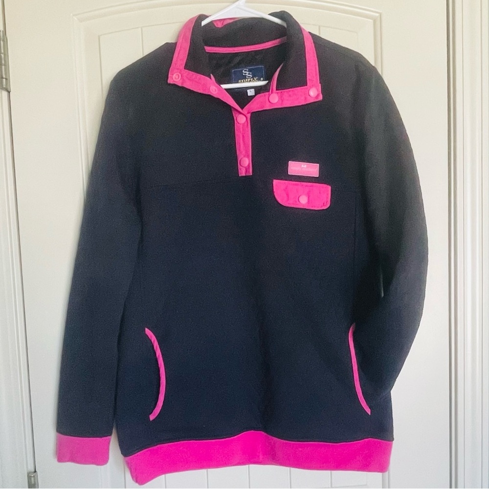 Quilted Pullover in Dark Navy by Simply Southern Sz L